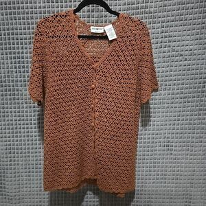 Long Open Crocheted Top Cardigan 14W/16W Brown Granny Festival Cottage Lagenlook